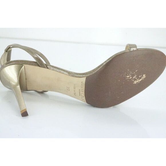 Jimmy Choo Minny Beige Glitter Patent Ankle Strappy Sandals minimalist - Picture 6 of 12
